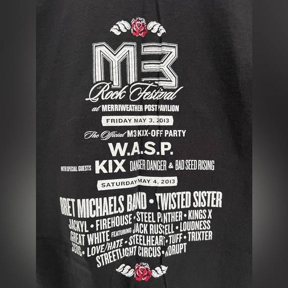M3 Rock Festival 2013 Vtg SHIRT Kix WASP Kings X Bret Michaels STEEL PANTHER - Picture 3 of 6